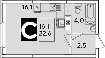 Студия, 22.6 м², 9/16 этаж, ЖК «Самолет»
