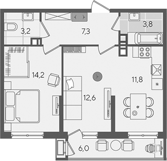 2-комн., 52.9 м², 10/24 этаж, ЖК «Рекорд»