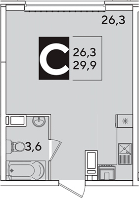 Студия, 29.9 м², 14/16 этаж, ЖК «Самолет»