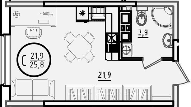 Продается 1-комн. квартира, 25.8 м²