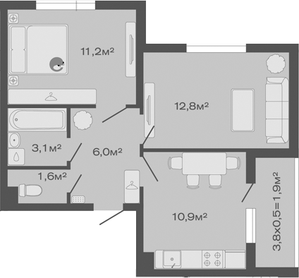 Продается 2-комн. квартира, 45.6 м²