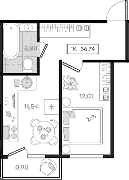 1-комн., 35.84 м², 5/8 этаж, ЖК «История 3»