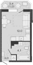Студия, 19.1 м², 2/4 этаж, ЖК «Дзенпарк»
