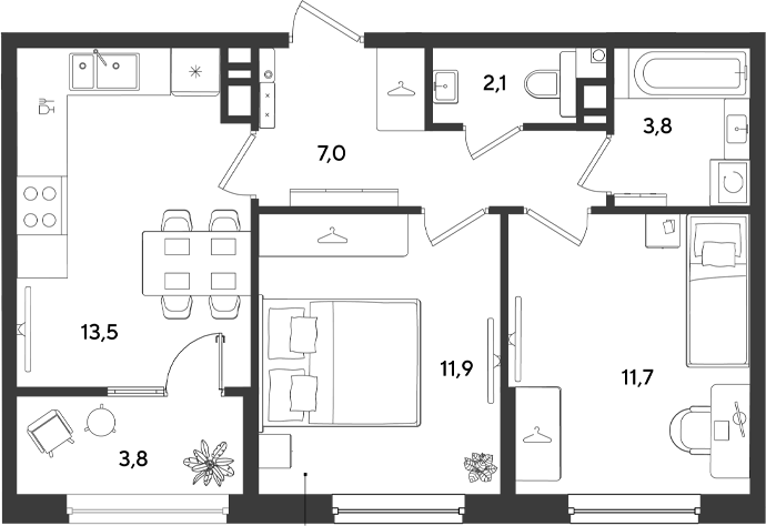 2-комн., 50 м², 9/9 этаж, ЖК «Ридз»