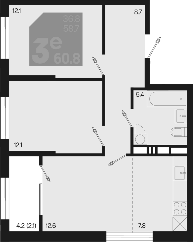 Продается 3-комн. квартира, 58.7 м²
