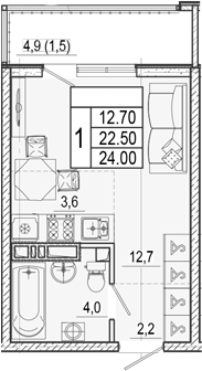 Студия, 22.5 м², 16/17 этаж, ЖК «Лестория»