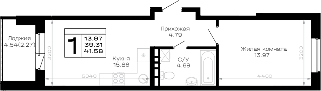 1-комн., 39.31 м², 2/4 этаж, ЖК «Усадьба Гостагаевская»