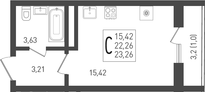 Продается 1-комн. квартира, 23.6 м²