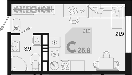 Студия, 25.8 м², 4/9 этаж, ЖК «Первое место»