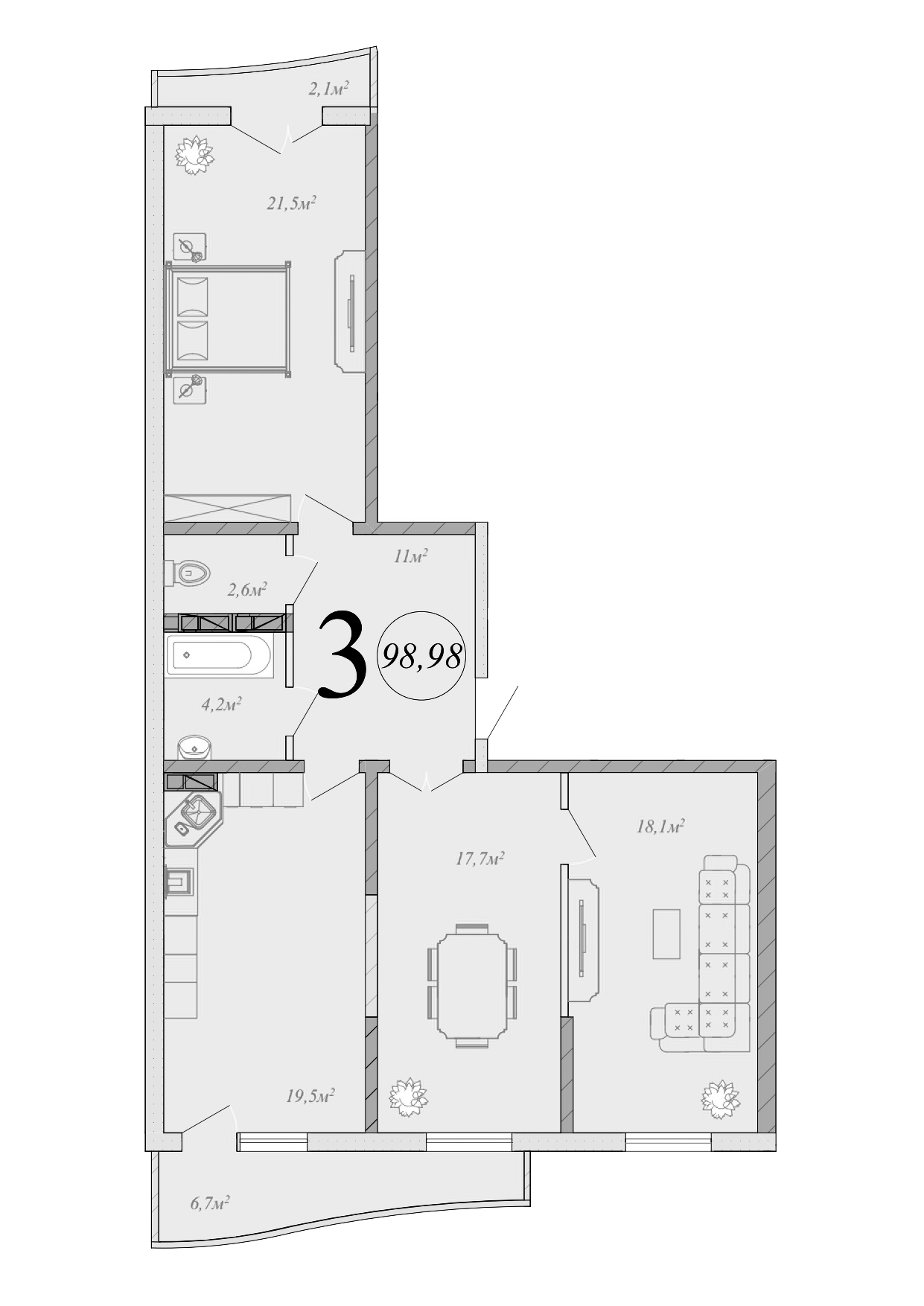 4+ комнаты, 94.59 м², 6/18 этаж, ЖК «Радонеж»