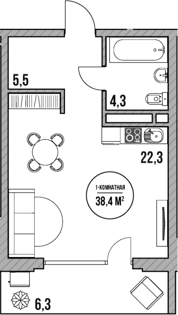 Студия, 32.1 м², 4/5 этаж, ЖК «МореТут»