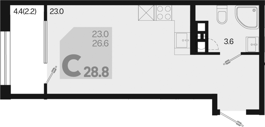 Продается 1-комн. квартира, 26.6 м²