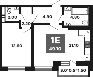 2-комн., 47.6 м², 18/18 этаж, ЖК «НЕО-квартал Красная площадь»