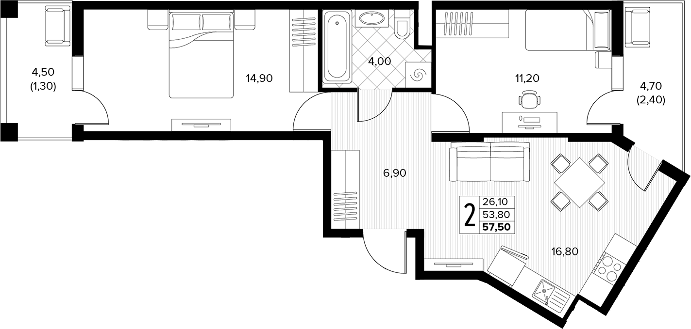 Продается 2-комн. квартира, 53.8 м²
