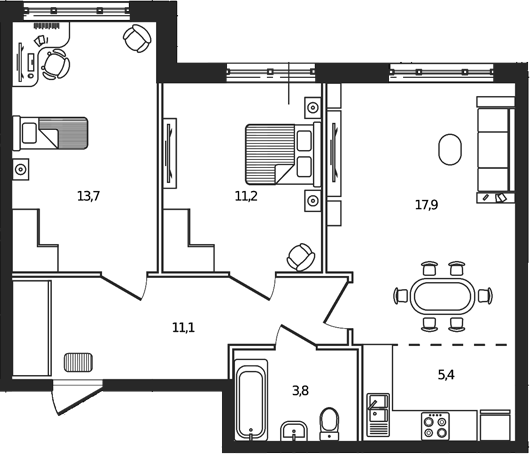 Продается 3-комн. квартира, 63.1 м²