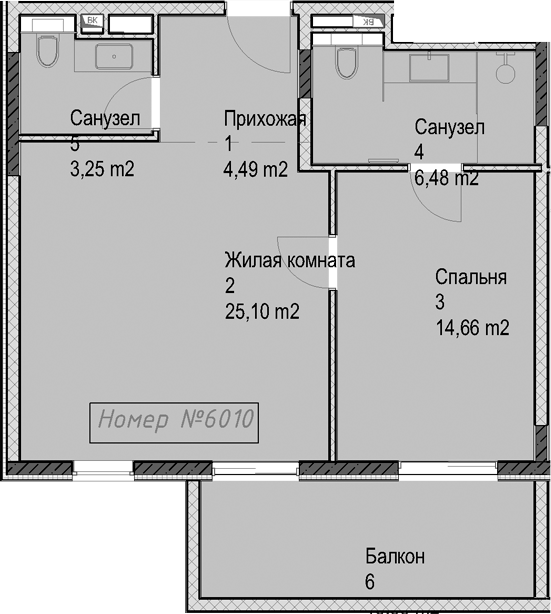 2-комн., 54 м², 6/6 этаж, ЖК «Гостиничный комплекс Николай 1»