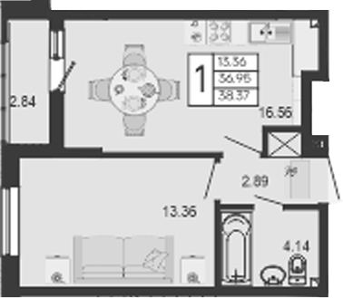 Продается 1-комн. квартира, 36.88 м²