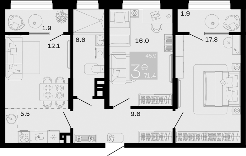 3-комн., 67.6 м², 6/8 этаж, ЖК «Хозяин Морей»