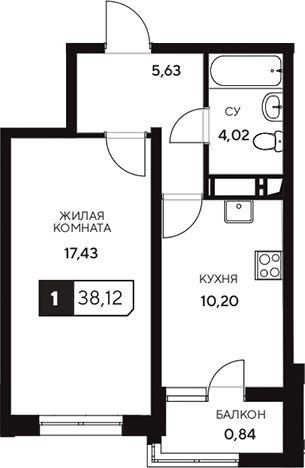Продается 1-комн. квартира, 37.28 м²