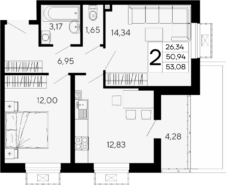 Продается 2-комн. квартира, 50.94 м²