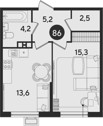 2-комн., 40.8 м², 8/9 этаж, ЖК «Парк Победы»