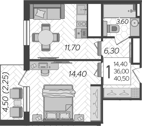 1-комн., 36 м², 6/9 этаж, ЖК «LeePrime Residences Polyana Sochi»