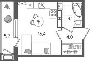 Студия, 24.5 м², 21/24 этаж, ЖК «Рекорд»