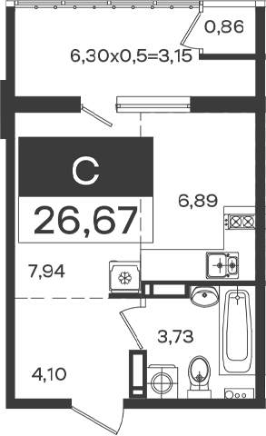 Студия, 23.52 м², 15/18 этаж, ЖК «Образцово»
