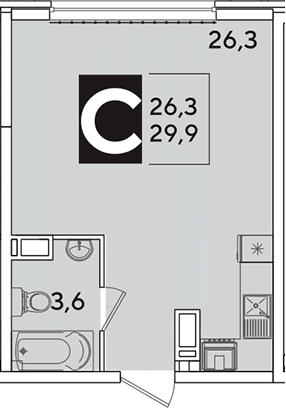Студия, 29.9 м², 12/16 этаж, ЖК «Самолет»