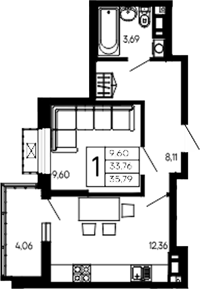 1-комн., 33.76 м², 5/16 этаж, ЖК «Эпос»