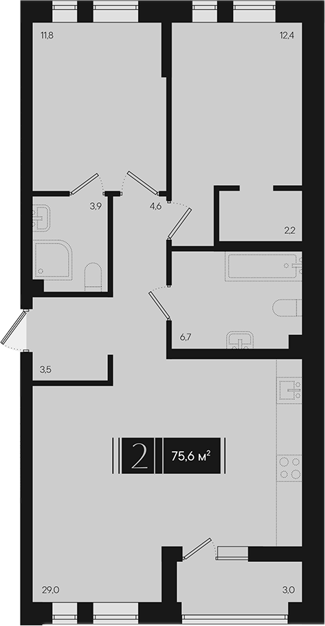 2-комн., 74.1 м², 2/18 этаж, ЖК «Эрмитаж»