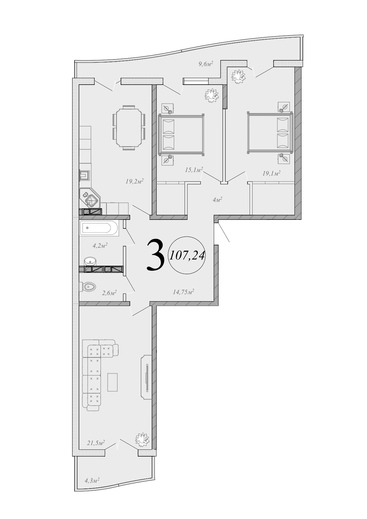 4+ комнаты, 100.29 м², 19/20 этаж, ЖК «Радонеж»
