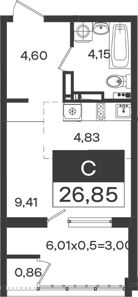 Студия, 22.99 м², 14/18 этаж, ЖК «Образцово»