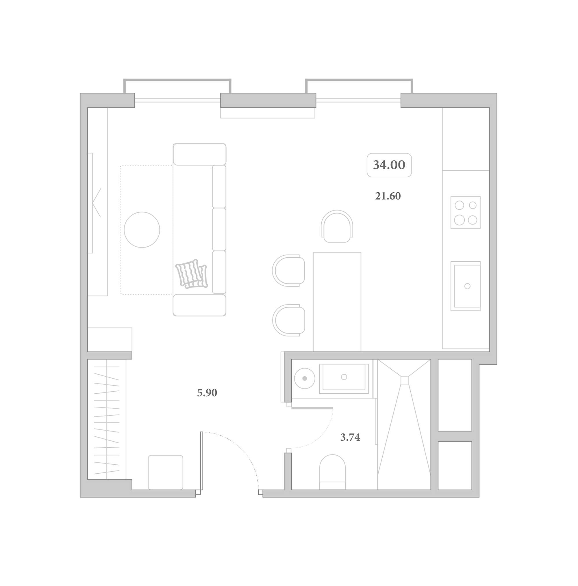 Студия, 32.6 м², 1/7 этаж, ЖК «Граф Толстой»