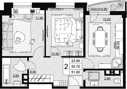 Продается 2-комн. квартира, 50.7 м²