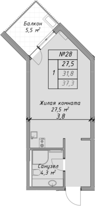 Студия, 31.8 м², 2/4 этаж, ЖК «Оазис Азова»