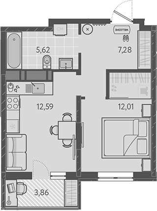 1-комн., 37.5 м², 6/16 этаж, ЖК «Теплые края»