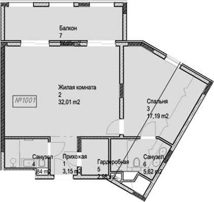 2-комн., 64.8 м², 1/6 этаж, ЖК «Гостиничный комплекс Николай 1»
