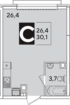 Студия, 30.1 м², 9/16 этаж, ЖК «Самолет»