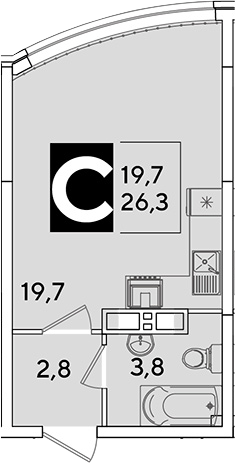 Студия, 26.3 м², 12/16 этаж, ЖК «Самолет»