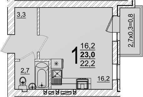 Студия, 22.2 м², 5/5 этаж, ЖК «Дарград»