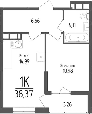 Продается 1-комн. квартира, 36.74 м²