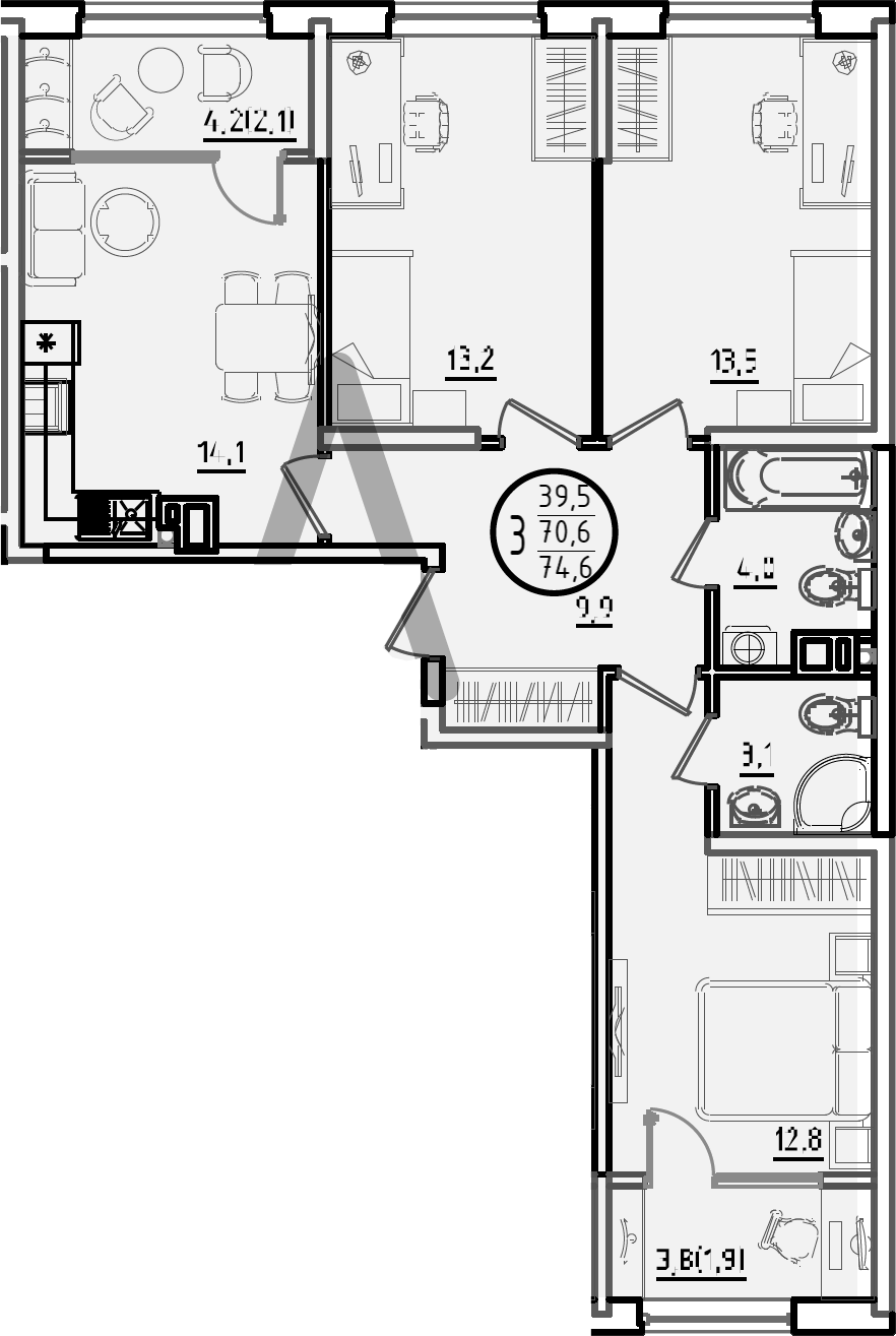 Продается 3-комн. квартира, 70.6 м²