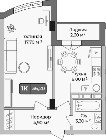 1-комн., 34.9 м², 9/9 этаж, ЖК «Опера»
