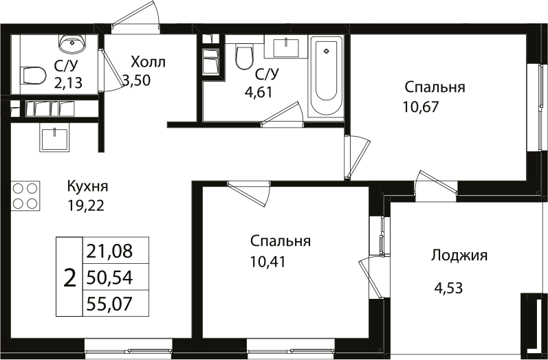 3-комн., 56.3 м², 6/7 этаж, ЖК «Патрики»