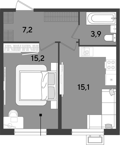 2-комн., 41.4 м², 2/9 этаж, ЖК «Парк Победы»