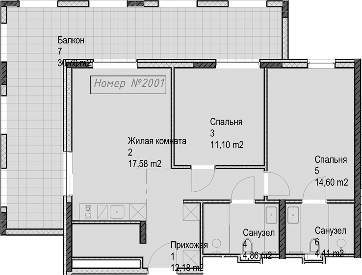 3-комн., 64.8 м², 2/4 этаж, ЖК «Гостиничный комплекс Николай 1»