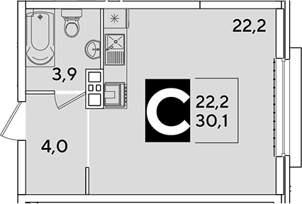 Студия, 30.1 м², 7/16 этаж, ЖК «Самолет»