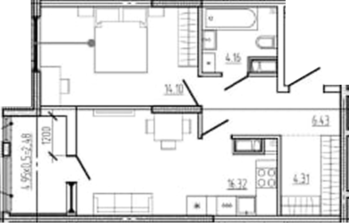 2-комн., 45.32 м², 12/18 этаж, ЖК «Моренуар»