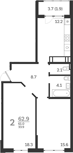 Продается 2-комн. квартира, 61 м²